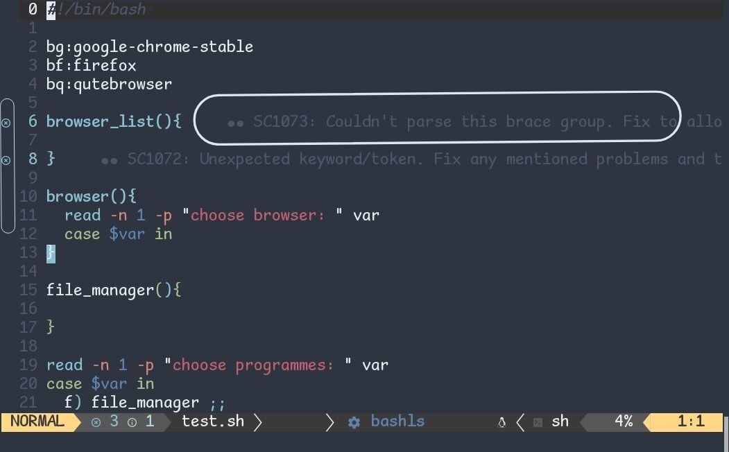 Diagnostics in bash-language-server pulled from shellcheck