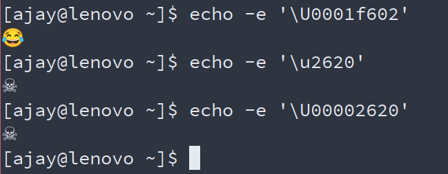 Echo printing Unicode glyphs in Linux