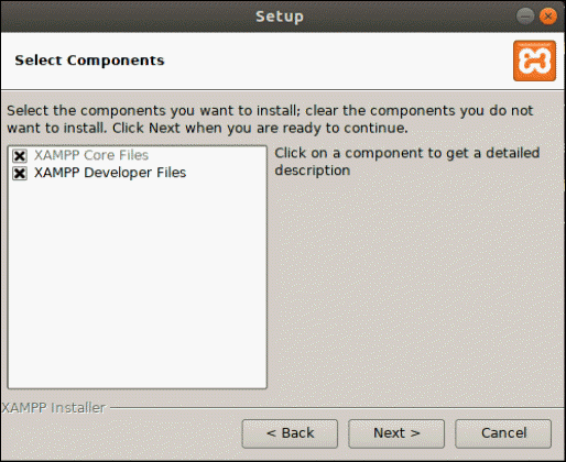 Select your desired components in Xampp setup wizard