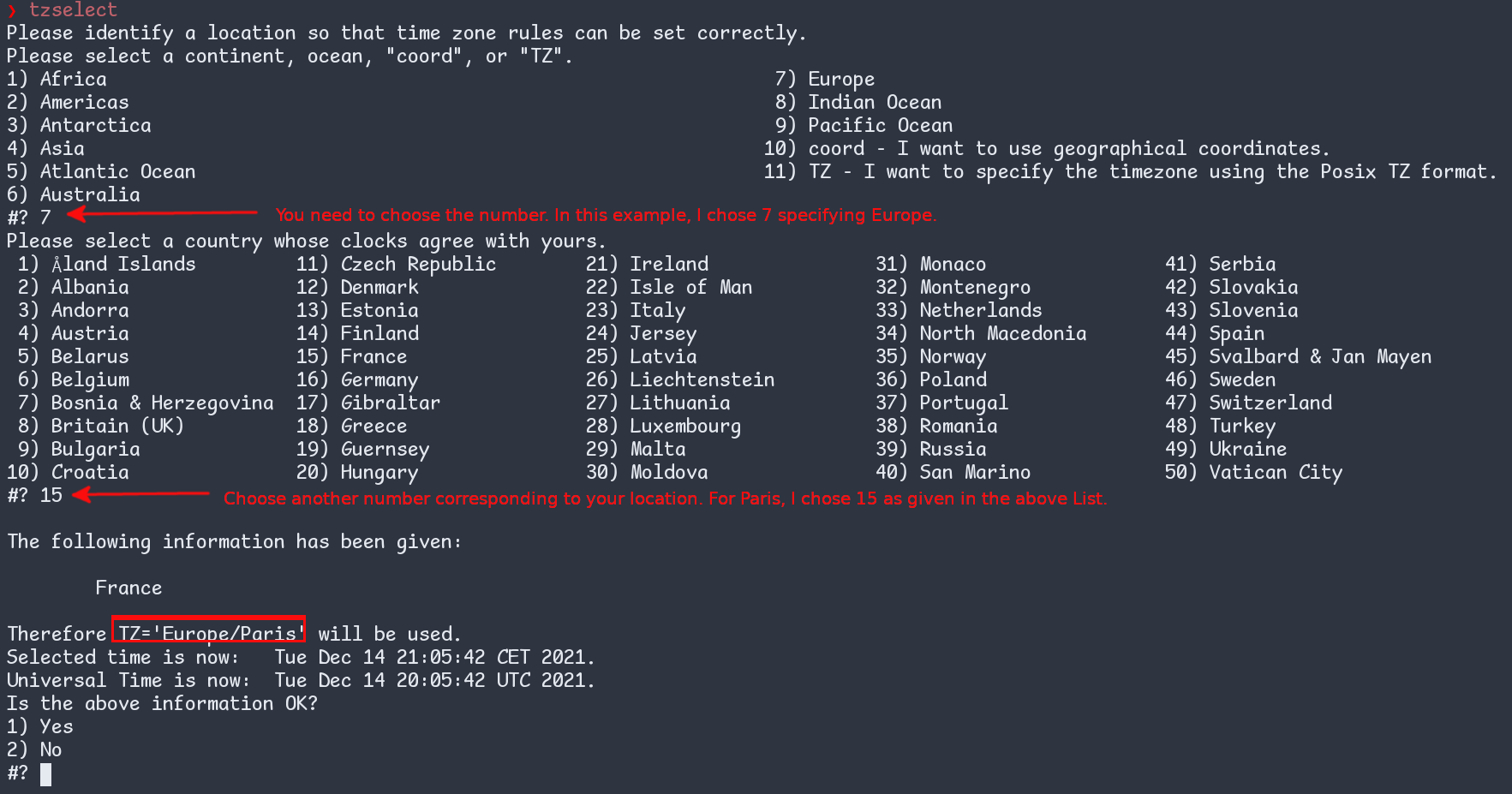 Using tzselect to find time zone in Linux