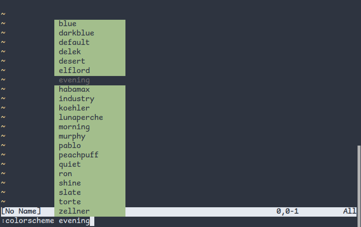 available colorscheme in vim/neovim