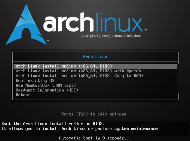 Boot into Arch Linux's Live Environment (BIOS)