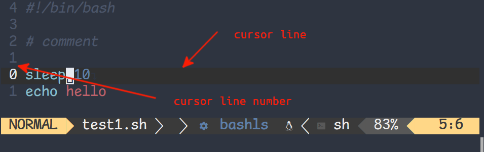 cursor line and cursor line number in vim/neovim