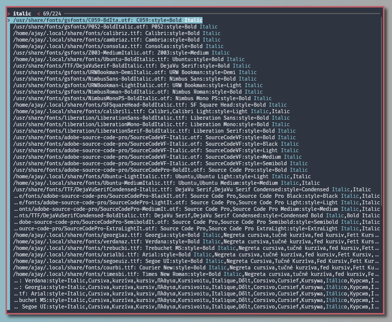 finding available font style using the command fc and fzf