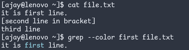 grep printing in color by just using the --color