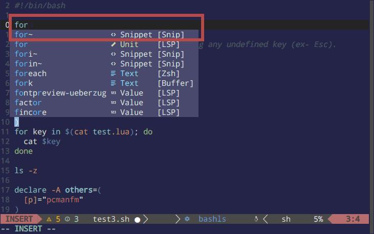 nvim-lsp autocompletion: for snippet