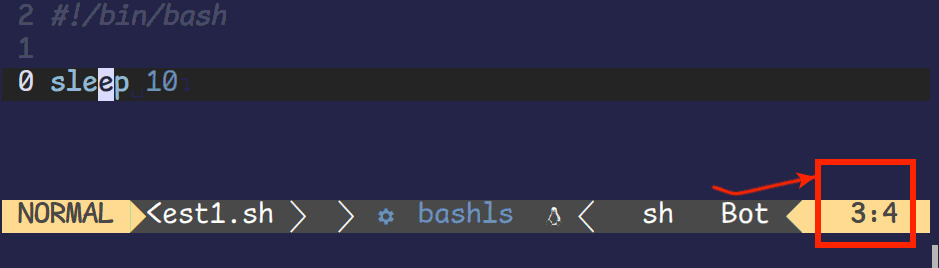 fig: ruler in neovim showing cursor's line and column number