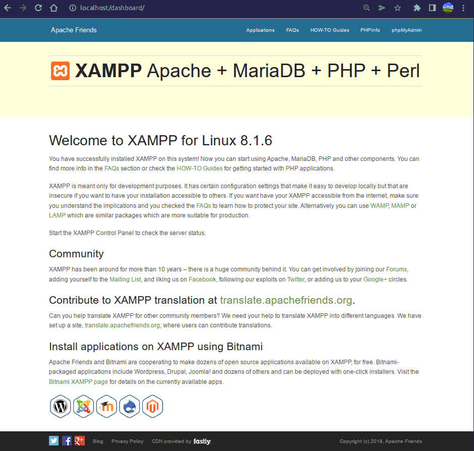 confirm Xampp by opening up http://localhost