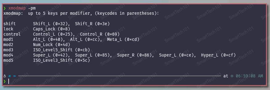 xmodmap to print modifier keys used in xcape